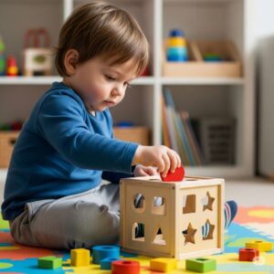 A child playing with puzzle blocks